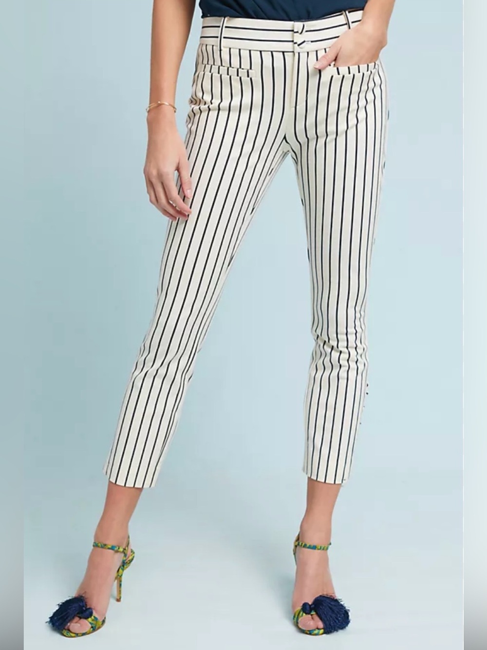 Anthropologie The Essential Slim Striped Trousers Sz  2. White/navy. Great shape
